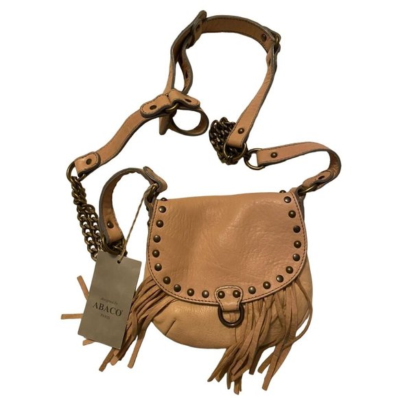 NWT Abaco Paris SUper soft Beige Leather Crossbody Purse w? Bronze Chain - Picture 1 of 5